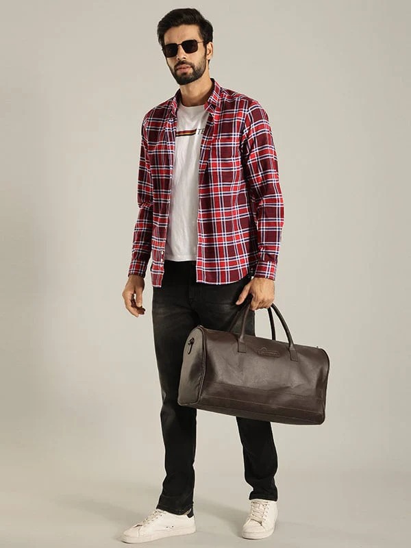 Indian Terrain Men Checkered Red Shirt